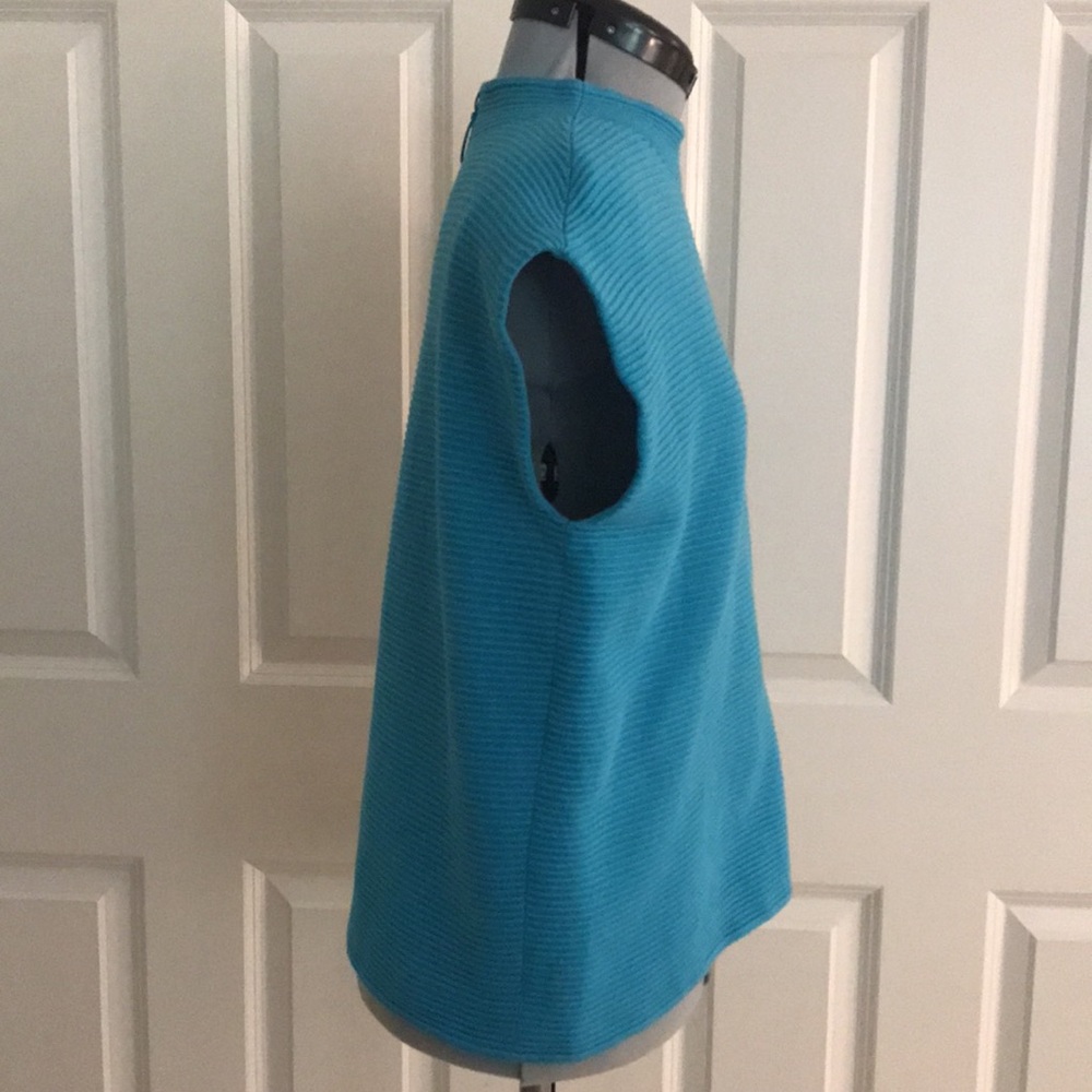 Akris Punto Turquoise Ribbed Sleeveless Cotton Top Cool Back Zipper Size L - Picture 4 of 12